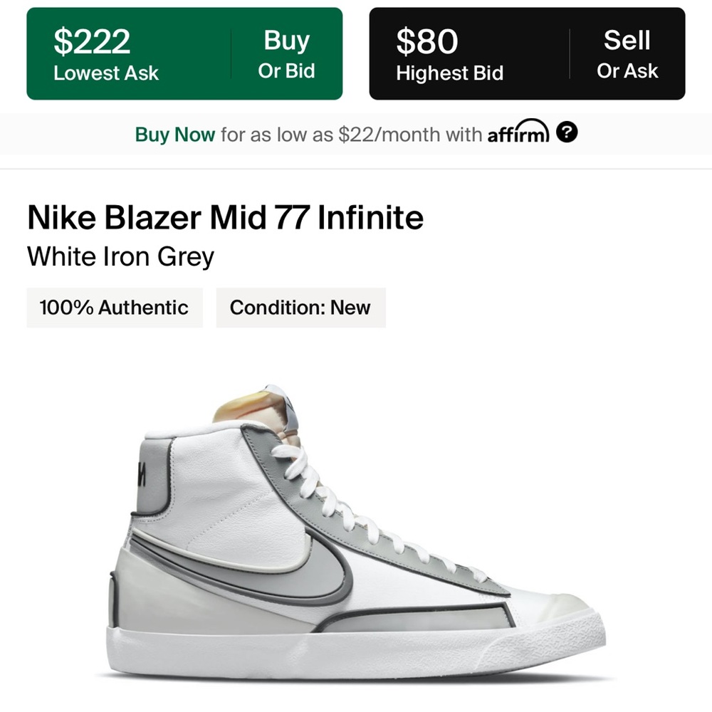 Mens size 11 blazer mid infinite white and gray